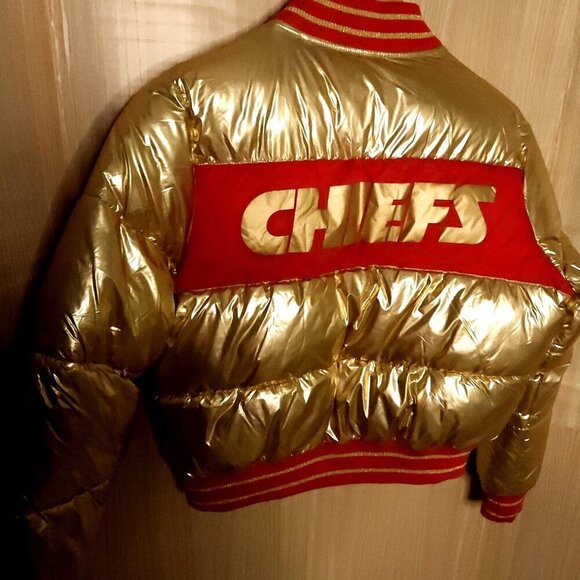 GIII For Her Kansas City Chiefs Womens New Metallic Gold Red Puffer Jacket Small - Picture 4 of 10